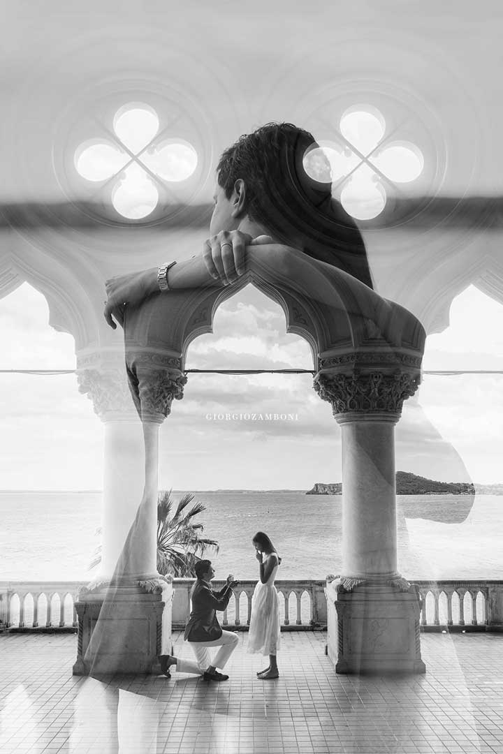Man proposing to his partner at Villa Cavazza on Isola del Garda